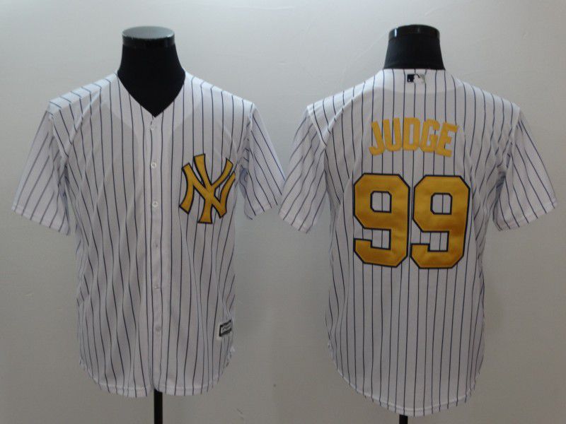 Men New York Yankees 99 Judge White striped gold Game MLB Jerseys